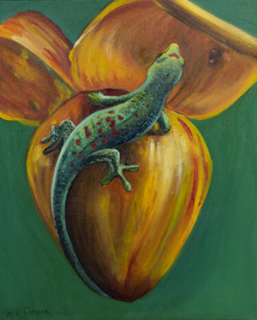 Malerei mit dem Titel "Colourful lizard an…" von Alina Odwyer, Original-Kunstwerk, Öl