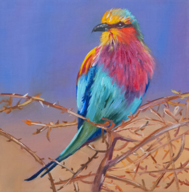 Painting titled "Colourful bird anim…" by Alina Odwyer, Original Artwork, Oil
