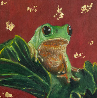 Картина под названием "Tree frog animals w…" - Alina Odwyer, Подлинное произведение искусства, Масло