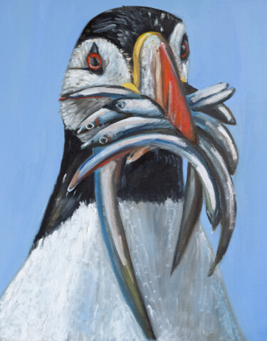 Painting titled "Puffin colourful an…" by Alina Odwyer, Original Artwork, Oil