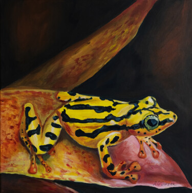 Pittura intitolato "Yellow tree frog an…" da Alina Odwyer, Opera d'arte originale, Olio