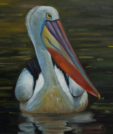 Schilderij getiteld "Pelican colourful a…" door Alina Odwyer, Origineel Kunstwerk, Olie