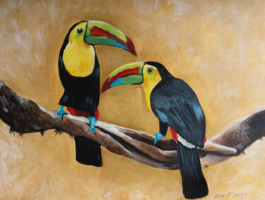 Painting titled "Toucans birds anima…" by Alina Odwyer, Original Artwork, Oil