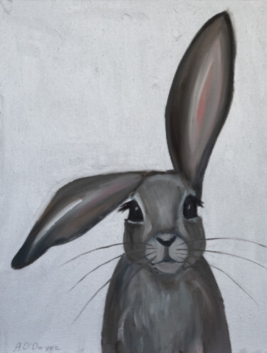 Painting titled "Silver Rabbit anima…" by Alina Odwyer, Original Artwork, Oil