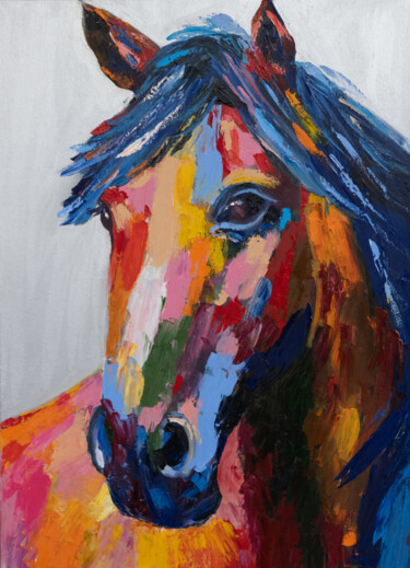 Schilderij getiteld "Colourful horse pop…" door Alina Odwyer, Origineel Kunstwerk, Olie