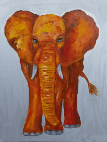 Pittura intitolato "The Orange Elephant…" da Alina Odwyer, Opera d'arte originale, Olio