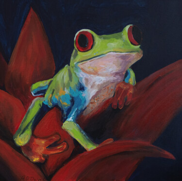 Malerei mit dem Titel "Red Eyed Tree Frog…" von Alina Odwyer, Original-Kunstwerk, Acryl