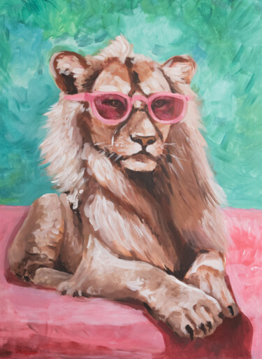 Картина под названием "Cool cat pop art an…" - Alina Odwyer, Подлинное произведение искусства, Масло