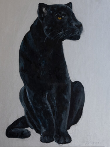 Painting titled "Black Panther anima…" by Alina Odwyer, Original Artwork, Oil