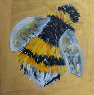 Painting titled "Bee animal art yell…" by Alina Odwyer, Original Artwork, Oil