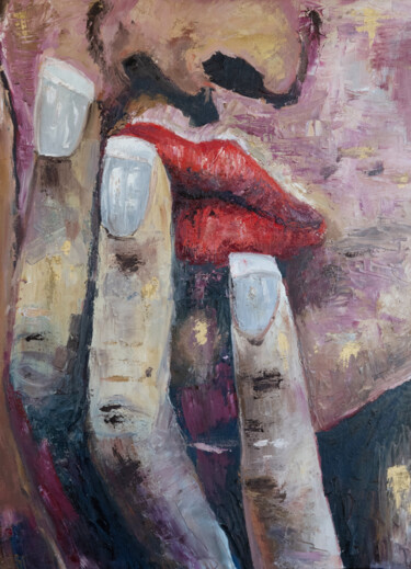 Malerei mit dem Titel "Red lips female fig…" von Alina Odwyer, Original-Kunstwerk, Öl