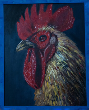 Painting titled "Red rooster animal…" by Alina Odwyer, Original Artwork, Oil