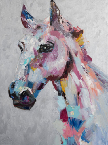 Painting titled "White horse abstrac…" by Alina Odwyer, Original Artwork, Oil