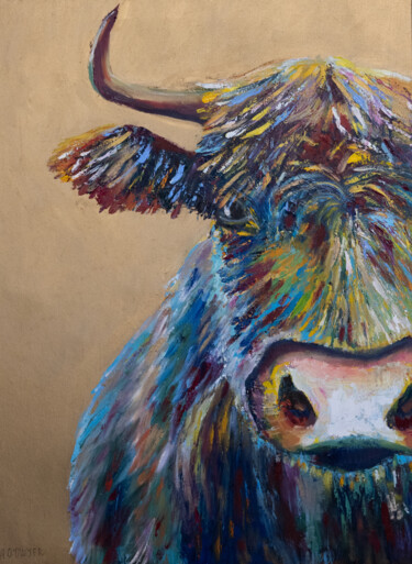 Schilderij getiteld "Highland cow cattle…" door Alina Odwyer, Origineel Kunstwerk, Olie