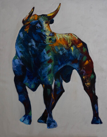 Pittura intitolato "Bull wildlife anima…" da Alina Odwyer, Opera d'arte originale, Olio