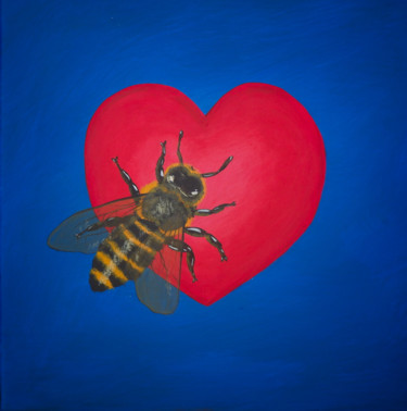 Painting titled "Bee in Love" by Alina Anokhina, Original Artwork, Acrylic Mounted on Wood Stretcher frame
