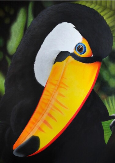 Painting titled "Toucan Majestueux" by Aline Belliard, Original Artwork, Acrylic Mounted on Wood Stretcher frame