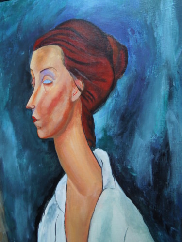 Peinture intitulée "D'après Modigliani" par Aline Boni, Œuvre d'art originale, Huile