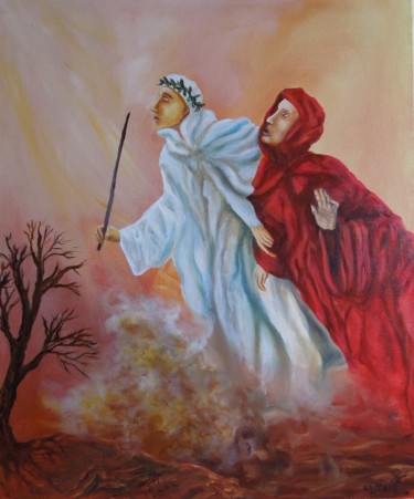 Pintura intitulada "Dante et Béatrice" por Aline Boni, Obras de arte originais, Óleo