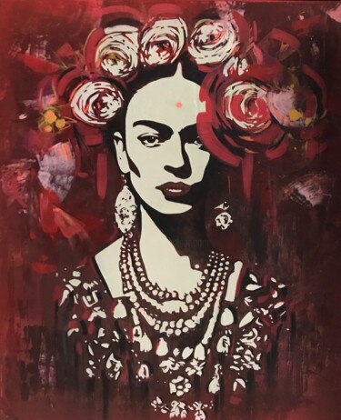 Painting titled "Frida (ŒUVRE PHOSPH…" by Aline Cavanna, Original Artwork, Acrylic Mounted on Wood Stretcher frame