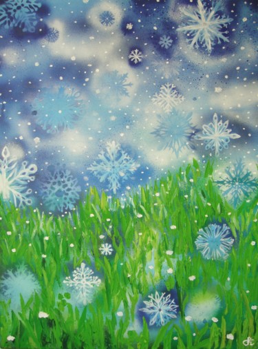 Peinture intitulée "Premieres neiges" par Aline Messager, Œuvre d'art originale, Huile