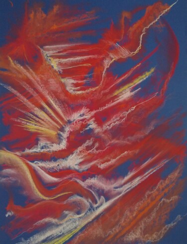 Drawing titled "DRAGON ROUGE" by Aline Messiez-Petit, Original Artwork, Pastel Mounted on Glass