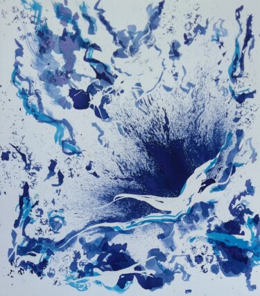 Painting titled "RESSAC" by Aline Messiez-Petit, Original Artwork, Ink Mounted on Glass