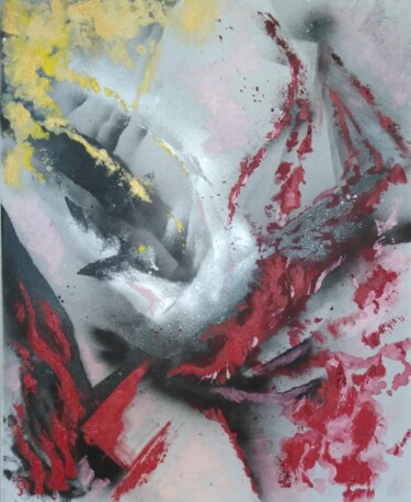 Painting titled "PHOENIX" by Aline Messiez-Petit, Original Artwork, Acrylic Mounted on Wood Stretcher frame