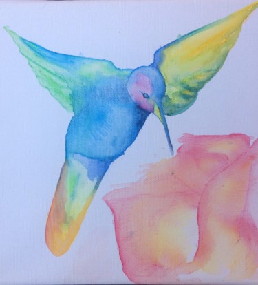 Painting titled "L'oiseau fait son n…" by Aline Parmentier, Original Artwork, Watercolor