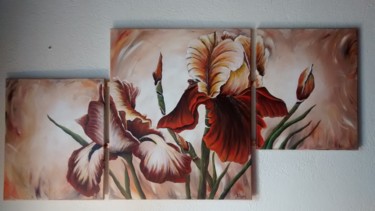 Painting titled "Triptyque iris" by Aline Pascal-Terras, Original Artwork, Acrylic