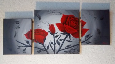 Painting titled "Triptyque roses Ali…" by Aline Pascal-Terras, Original Artwork, Acrylic
