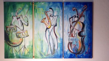 Malerei mit dem Titel "Triptyque Musiciens…" von Aline Pascal-Terras, Original-Kunstwerk, Acryl