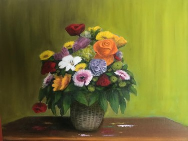 Painting titled "Bouquet floral" by Aline Pasq, Original Artwork, Oil