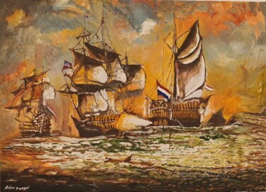 Картина под названием "Bataille navale" - Aline Pouget, Подлинное произведение искусства, Масло