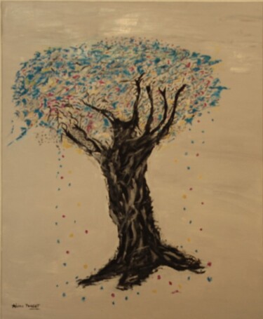 Painting titled "Arbre de vie" by Aline Pouget, Original Artwork, Oil Mounted on Wood Stretcher frame