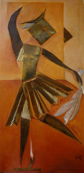 Painting titled "leçon de danse" by Aline Villain, Original Artwork, Collages