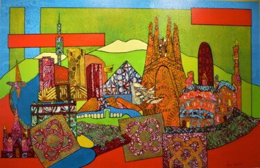 Pintura titulada "Barcelone" por Aline Chevalier, Obra de arte original, Collages