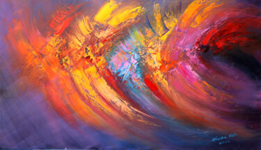 Painting titled "tormenta con relanp…" by Aliosha Valle Uribe, Original Artwork, Oil Mounted on Wood Stretcher frame