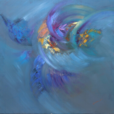 Картина под названием "tres lunas" - Aliosha Valle Uribe, Подлинное произведение искусства, Масло Установлен на Деревянная р…