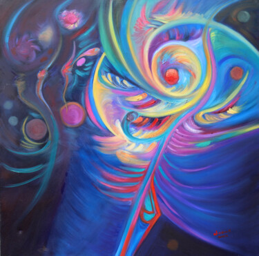 Картина под названием "la noche estrellada…" - Aliosha Valle Uribe, Подлинное произведение искусства, Масло Установлен на Де…