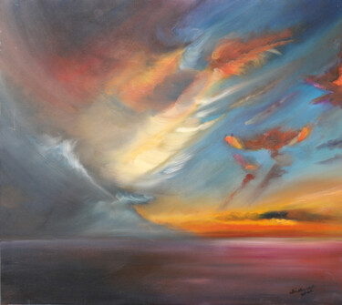 Painting titled "nubes de tormenta" by Aliosha Valle Uribe, Original Artwork, Oil Mounted on Wood Stretcher frame