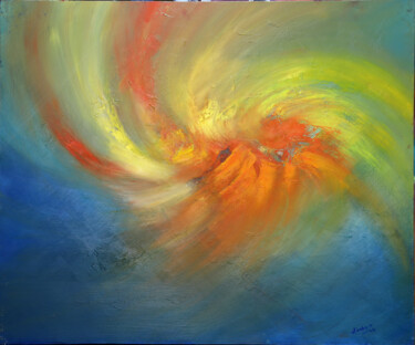 Painting titled "marea solar" by Aliosha Valle Uribe, Original Artwork, Oil Mounted on Wood Stretcher frame