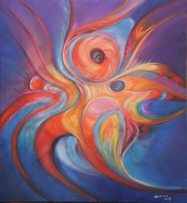 Painting titled "biologico cosmico" by Aliosha Valle Uribe, Original Artwork, Oil Mounted on Wood Stretcher frame