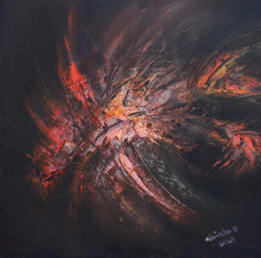 Painting titled "marea de fuego" by Aliosha Valle Uribe, Original Artwork, Oil Mounted on Wood Stretcher frame