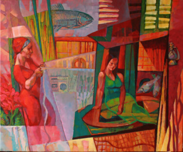 Pittura intitolato "Lagoon inhabitants" da Alireza Tarkibi, Opera d'arte originale, Acrilico
