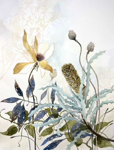 Painting titled "Plants and flowers…" by Alisa Diakova, Original Artwork, Watercolor