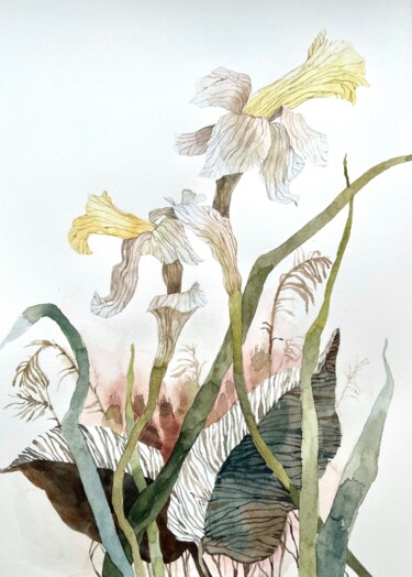 Malerei mit dem Titel "Flowers and leaves…" von Alisa Diakova, Original-Kunstwerk, Aquarell