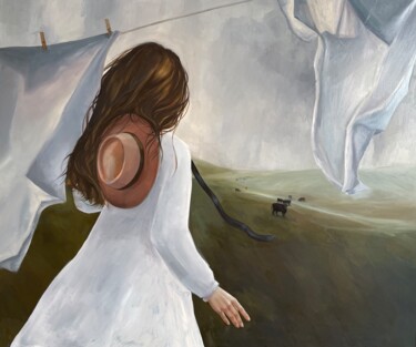 Pittura intitolato "«Barefoot on dew» o…" da Alisa Diakova, Opera d'arte originale, Olio