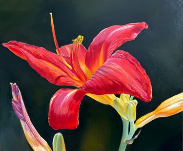 Painting titled "Joy Flower" by Alisa Diakova, Original Artwork, Oil