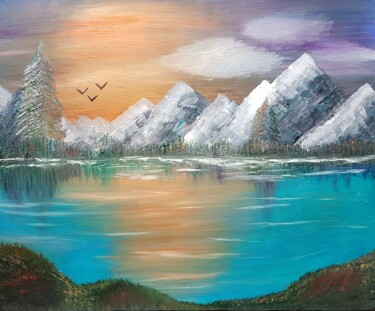 Картина под названием "Горное озеро" - Алиса Гайс, Подлинное произведение искусства, Масло Установлен на Деревянная рама для…